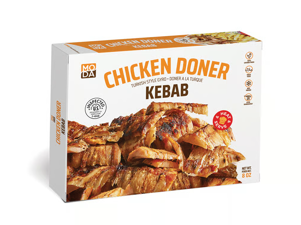 Moda Doner, Chicken, Cooked, Sliced, Retail, 8oz (226g) x 16pack