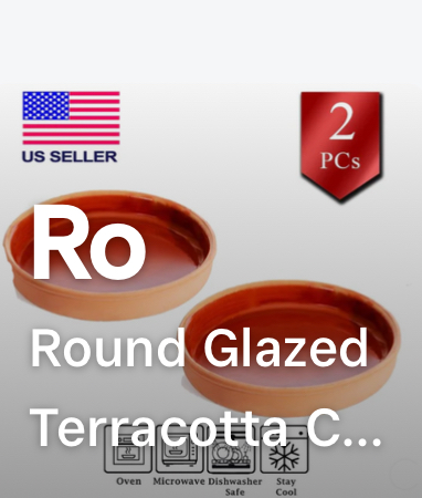 Round Glazed Terracotta Clay Tray Pan for Oven 2 Pcs, 8.7"