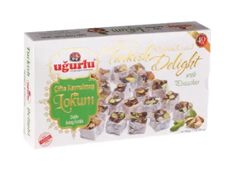Ugurlu, Duble Antep Fistikli Lokum, Double Pistachio Turkish Delight, 350gr x 12pcs