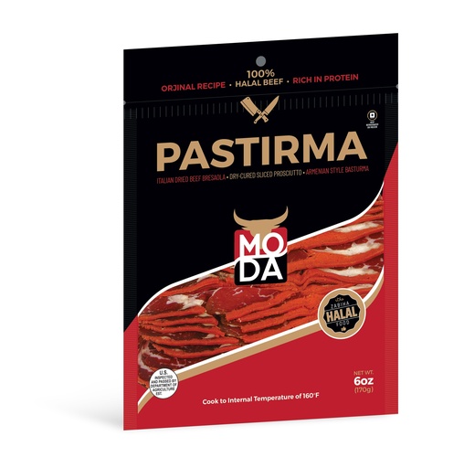 Moda Deli, Pastirma, Cured Dried Beef, Pre-Sliced, 6oz (170g) x 24pack