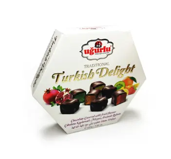 Ugurlu, Altigen Cikolatali Meyveli Lokum, Chocolate Fruit Turkish Delight, 200gr x 12pcs